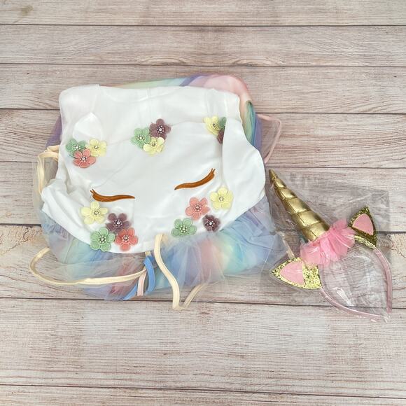 White/Rainbow Unicorn Girl Dresses Party Princess Flower Costume 13-14 Years - Picture 10 of 14